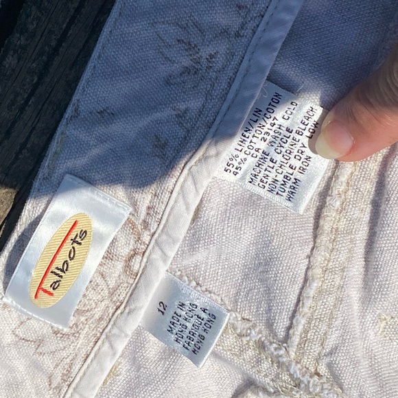 Talbots linen cotton blend jeans oatmeal color floral design size 12 high waist - Picture 6 of 13